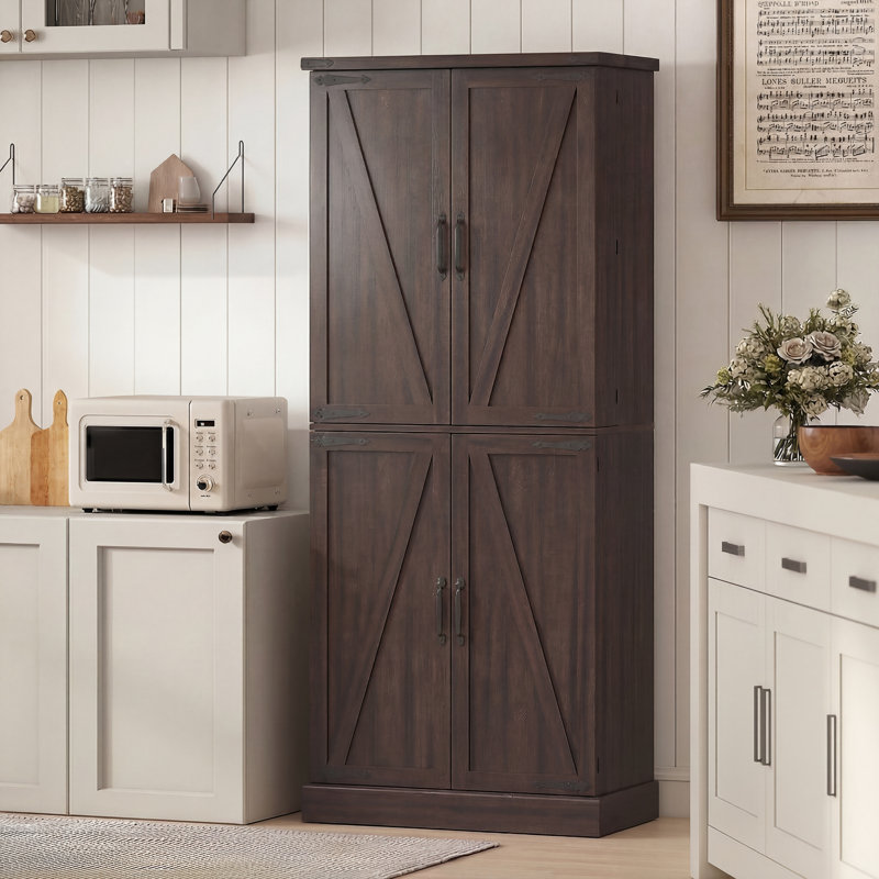 Armoire de rangement de 72 po de hauteur avec armoires de rangement de 72 po et 8 portes, brun, Brown