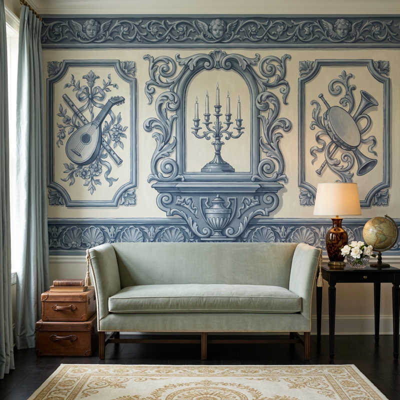Décoration murale amovible ornée de papier peint baroque, Texturé non collé, 200 po x 120 po