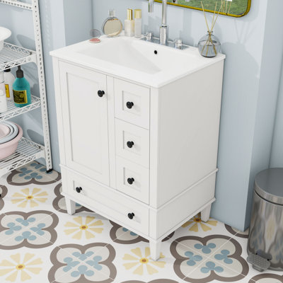 Meuble-lavabo autoportant moderne avec lavabo en céramique durable, rangement spacieux et tiroirs à fermeture en douceur