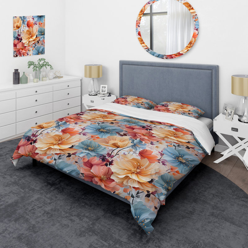 Yellow and Blue Petals Floral Expression - Ensemble de housse de couette floral
