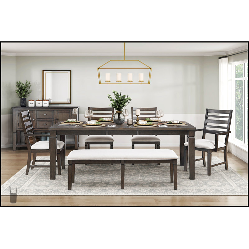 Classic Style 6Pc Dining Set With Dark Espresso Finish, Extension Leaf, Bench, And Comfortable Padded Chairs For Elegant Dining