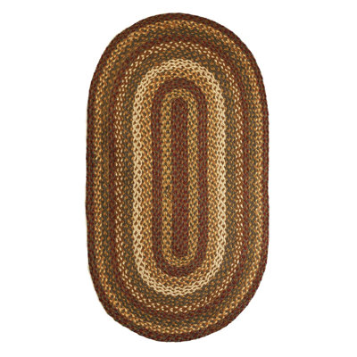 Tapis ovale brun / vert / cramoisi à motif géométrique tressé Amadeusz