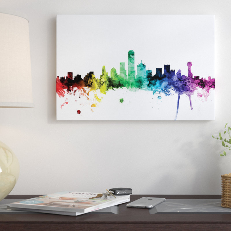 Rainbow Skyline Series: Dallas, Texas, États-Unis, impression sur toile tendue, H 26 po x l 40 po x P 1,5 po, Toile tendue