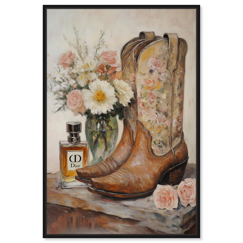 "Delicate Floral Bottes", reproduction d'art sur toile par , H 25 po x l 17 po, Cadre flottant noir