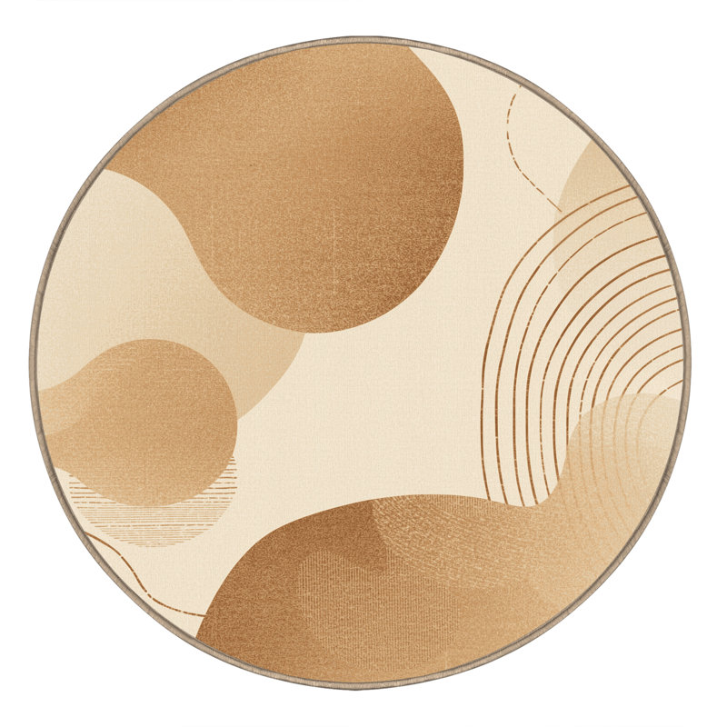 Soft Plush Cropsey Eclectic Abstract Area Rug in Beige – Beige Binding, 3' Round
