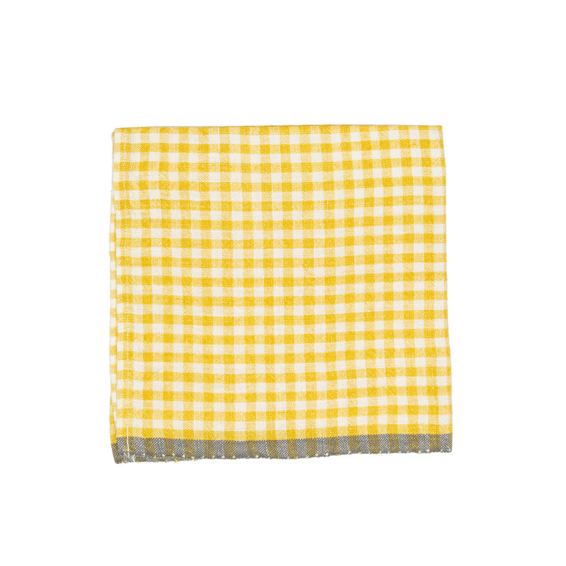Gingham Linen Square Napkins, Dijon/Gray
