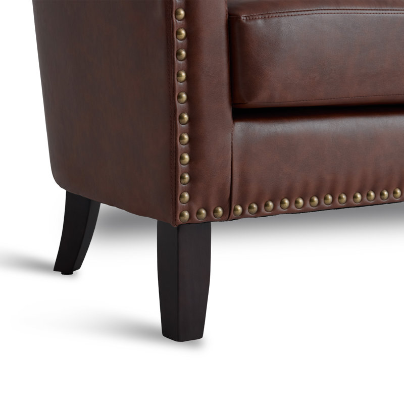 Canapé courbé en similicuir deux places avec structure en bois massif, Brun rouge