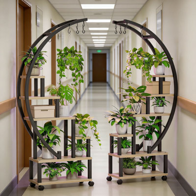 Indoor Plant Stand With Grow Lights, 6-Tier Half Moon Plant Shelf With Wheels And Drawer, Tall Metal Plant Holder For Multiple Plants In Living Room, Balcony, Patio, Garden Decor