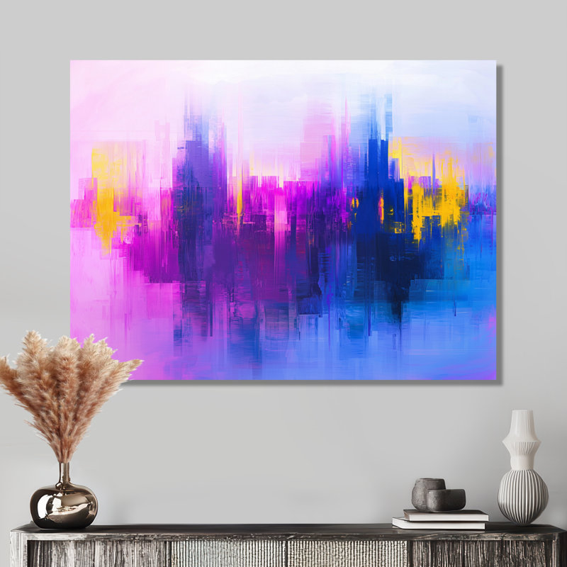 Abstract Watercolor New York City Vision - Modern Metal Wall Art, Abstract Cubism Metal Print, 12" H x 20" W