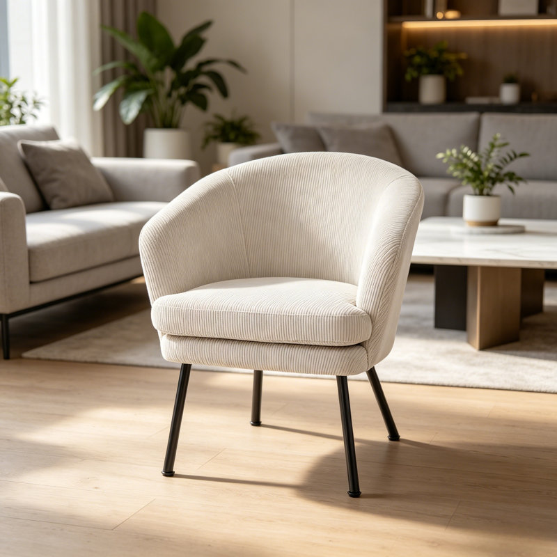 Fauteuil demi-tonneau Corduroy, Beige