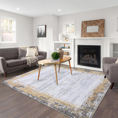 Tapis lavable pour salon, chambre à coucher, grand tapis gris à bordure moderne, en chenille fine et antidérapante, résistant aux taches, idéal pour salle à manger, bureau ou salle de classe.