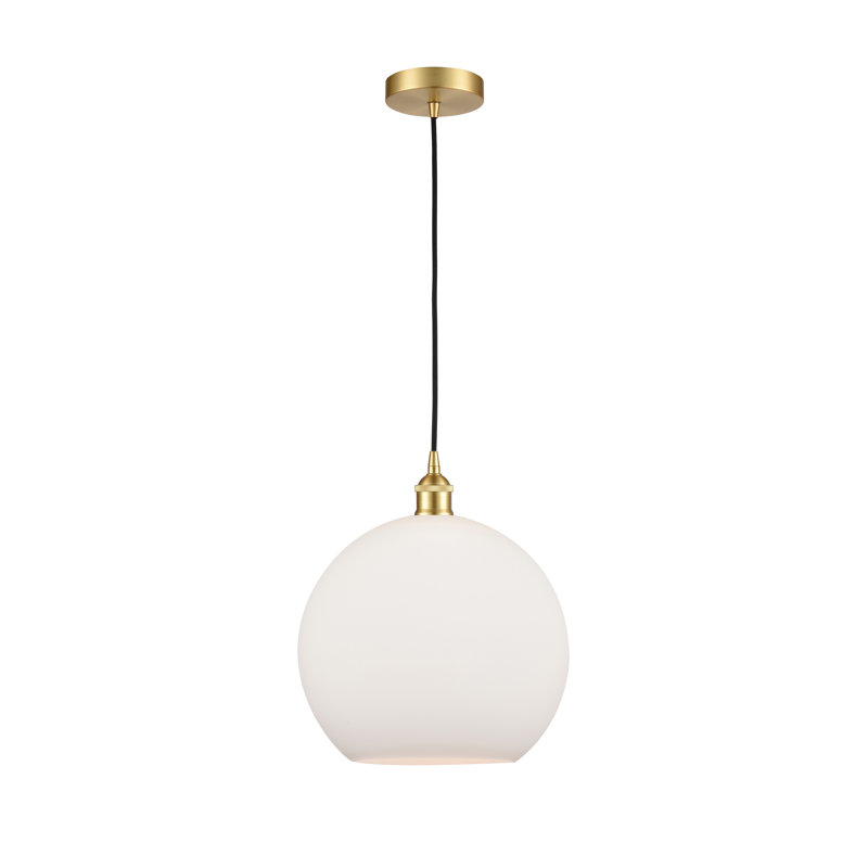 Luminaire suspendu simple à 1 lumière Ralph, Blanc mat, Or satiné, H 13,63 po x l 11,75 po x 11,75 po