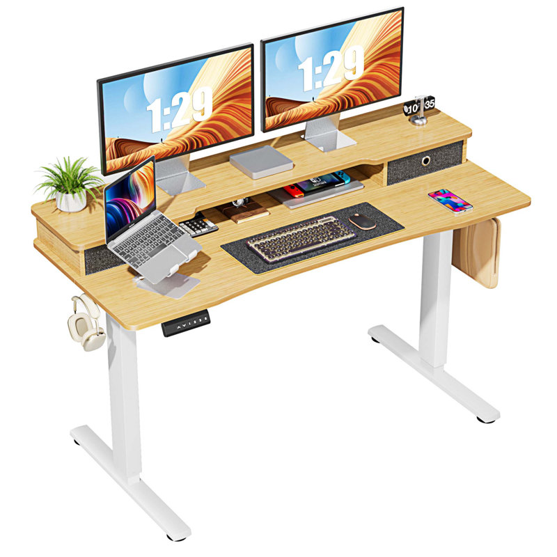 Bureau debout à hauteur ajustable Marzena, H 52 po x l 55 po x P 23 po, Naturel/noir
