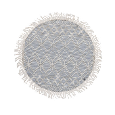 Colored Macrame Hand-woven Cream/Blue Rug