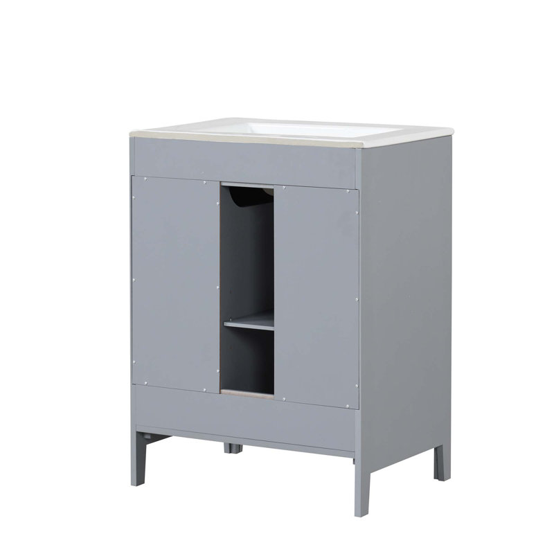 Meuble-lavabo 24 po avec lavabo, meuble-lavabo avec 2 tiroirs et porte, tablette réglable, Gris