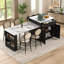 Îlot de cuisine cannelé 82,6 po avec table de salle à manger extensible pour 4 à 6 personnes, table d'îlot de cuisine avec prise de courant, table de cuisine avec rangement double, 2 tiroirs et 2 tablettes ouvertes latérales, noir-1638470128