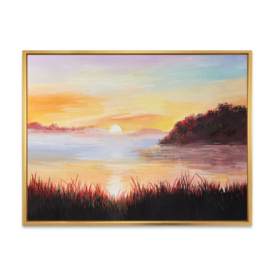 Sur le lac avec les roseaux - Peinture sur toile