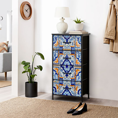 4 Drawer Dresser for Bedroom, Narrow Chest of Drawers, Wooden Top and Study Iron Frame 18"x37.5"-(WxH)