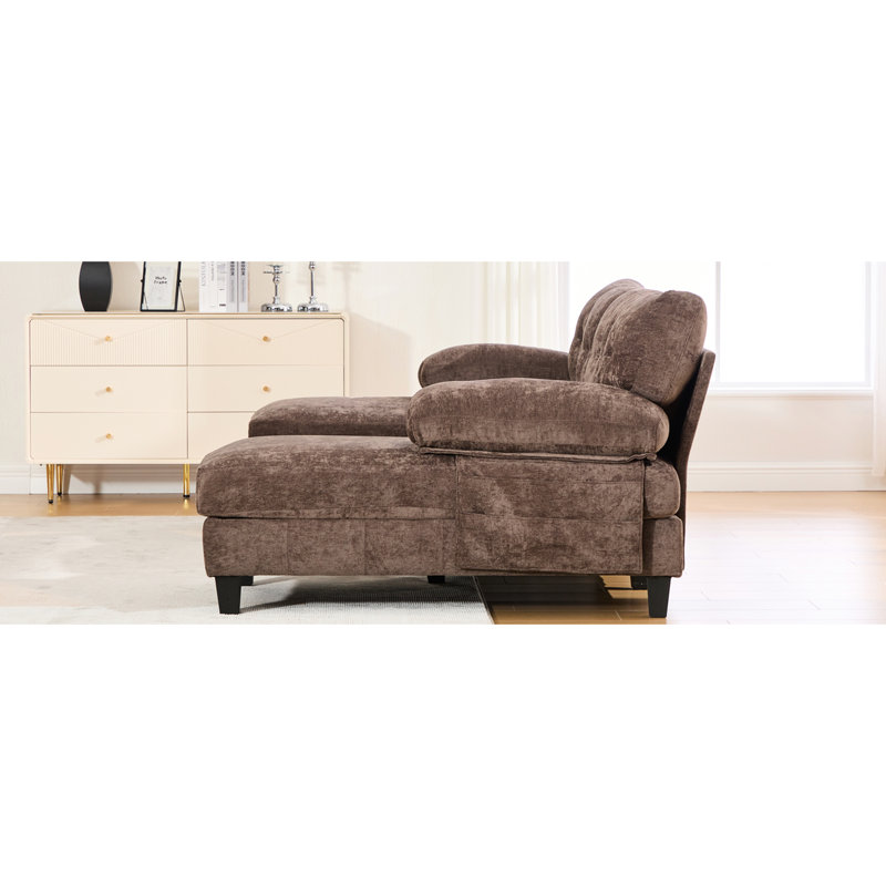 Chenille brune en forme de U avec deux chaises longues, des poches de rangement et des coussins pour les accoudoirs pour une atmosphère confortable. Tissu en chenille de 103,5 po avec coussins