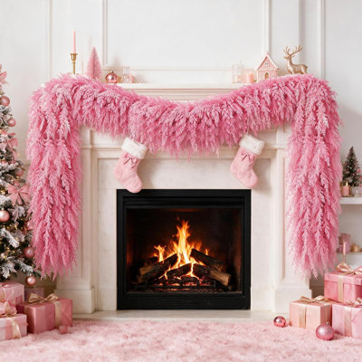 Guirlande de Noël en cèdre rose 9 pi, guirlande de Noël pastel artificielle réaliste