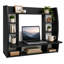 Bureau flottant mural noir pour ordinateur portable avec tablettes de rangement, poste de travail d'ordinateur pour économiser l'espace-1326864226
