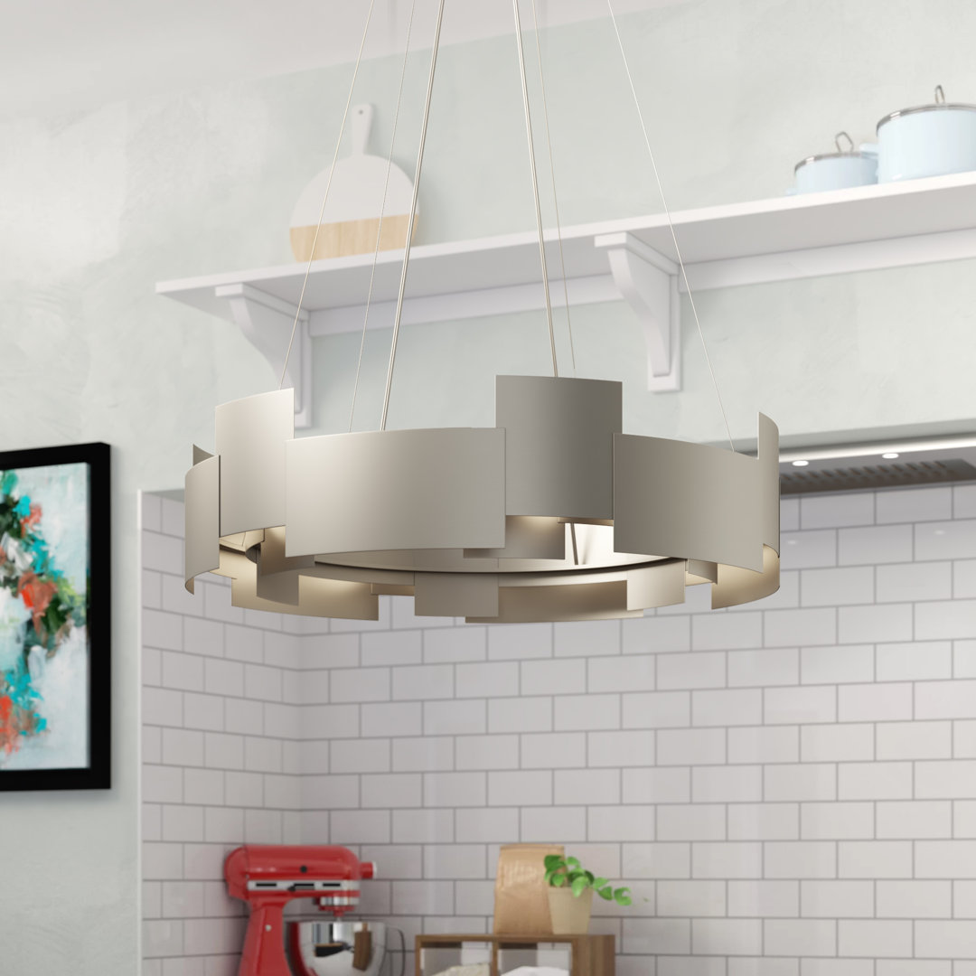 Abdulhakim 2 - Light Satin Nickel LED Drum Pendant Orren Ellis 