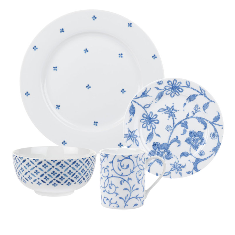 Spode Home Blue Indigo 16 Piece Dinnerware Set, Service for 4