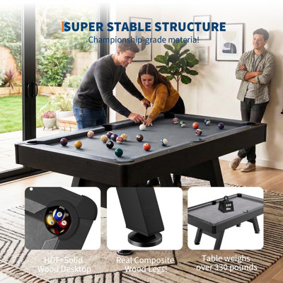 7 ft Pool Table Set, Black with Blue Felt, Includes Cues, Balls & Accessories