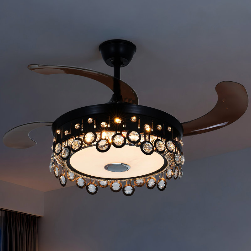 42" Ceiling Fan With Led Light Kits And Remote Control, Blooth Speaker, Multi-Colors Changing, 3 Speeds, Timer