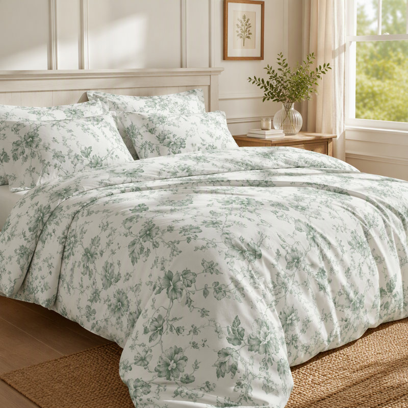 Ensemble d'édredon pour lit double / grand 5 pièces avec coussins décoratifs, vert