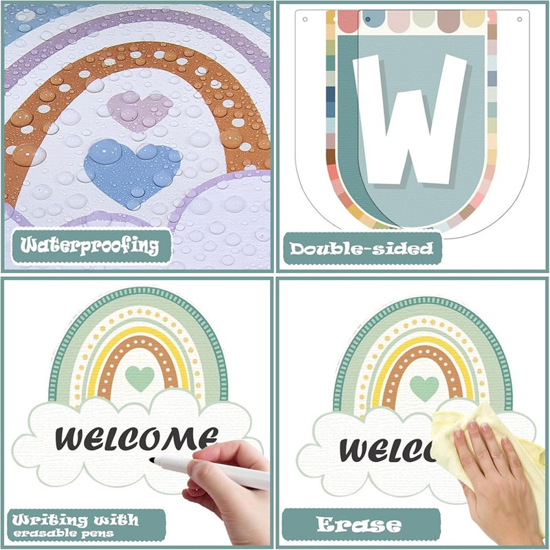 Ensemble de babillards Boho Welcome Back To School - 35 pièces, drapeau de la classe bohémienne avec 50 points adhésifs, affiche de bienvenue rustique pour décorations murales de classe, d'enseignants et d'étudiants