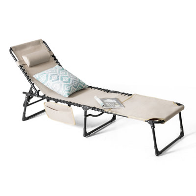 Outdoor Adjustable Oxford Lounge Chair Folding Tanning Chair With Pillow