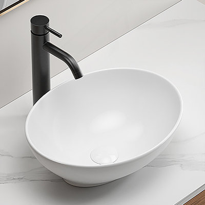 Lavabo de salle de bain ovale en cÃ©ramique blanc, Ã  poser sur le comptoir, 40,6 cm x 33 cm x 14 cm