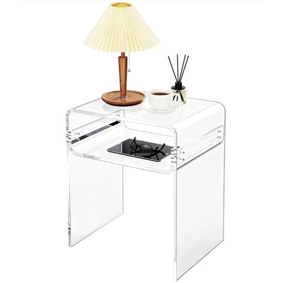 Devontre Modern Acrylic 2-Tier Home Decor, Nightstand, Small End Table For Living Room