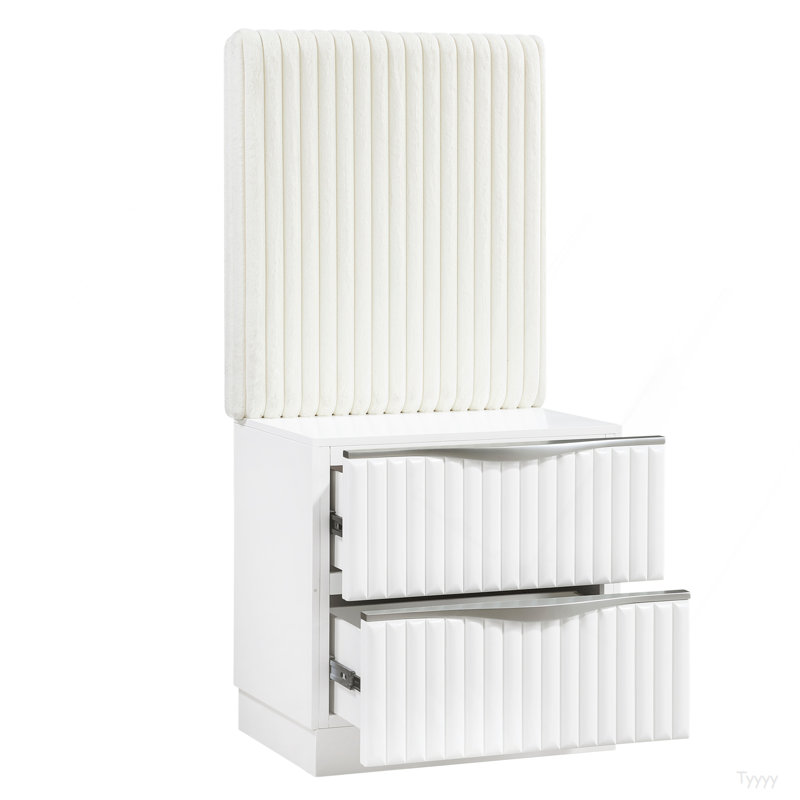 Ensemble de lit luxueux à très grand lit à finition blanc perle 5 pièces, Très grand lit