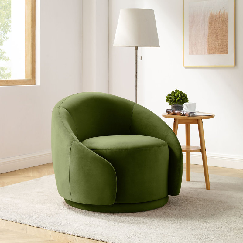Fauteuil pivotant large de 34,2 po Frieson, Velours vert