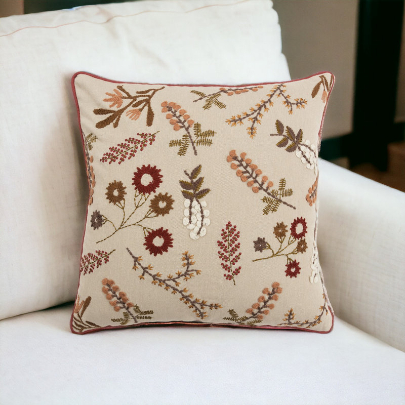 Square Cotton Pillow Cover and Insert, Natural/Brown