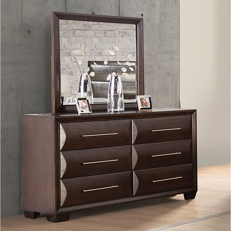 Commode 6 tiroirs avec miroir Jainks, Brun