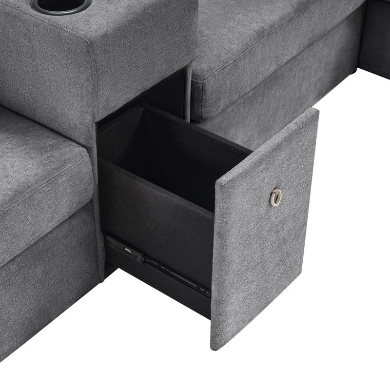 Modular Sectional Sofa with Cup Holders and Storage Drawer