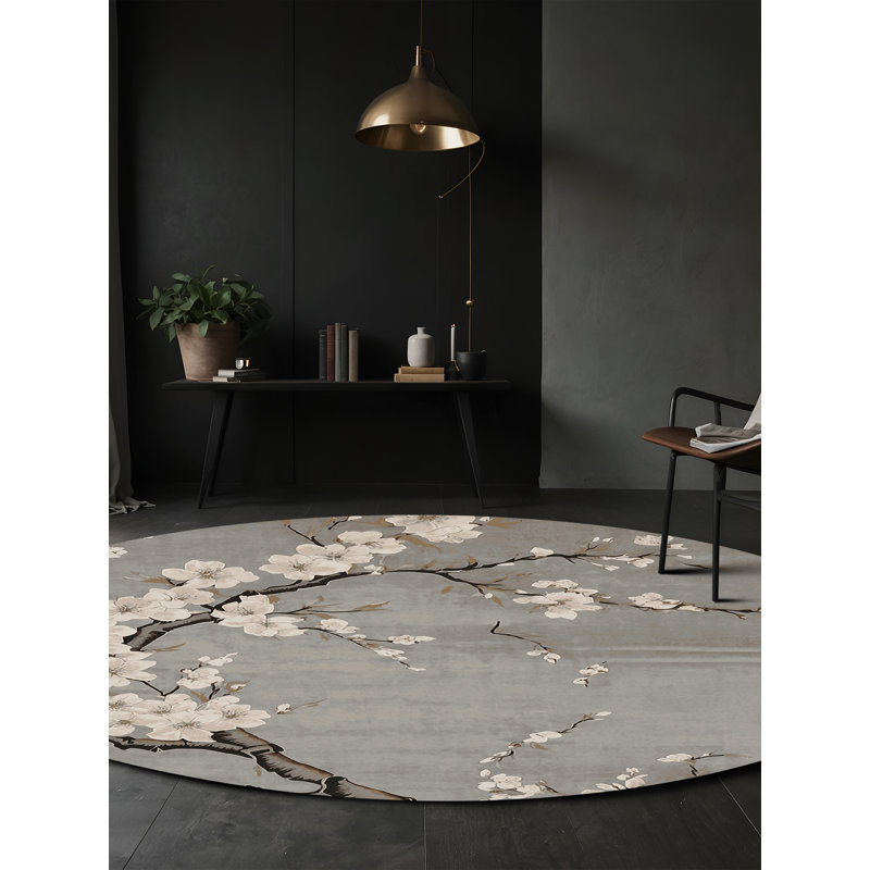 Tapis gris soyeux et moelleux, Rond 3 pi