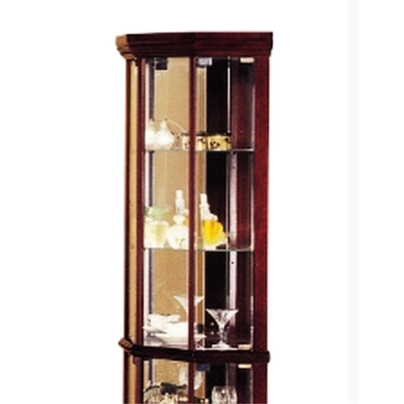 Elegant Corner Cabinet - Cherry Finish, 4 Glass Doors, 6 , 5Mm Shelves, 3Mm Mirror Back For Displaying Treasures Finish Curio  Corner  Back, Stores