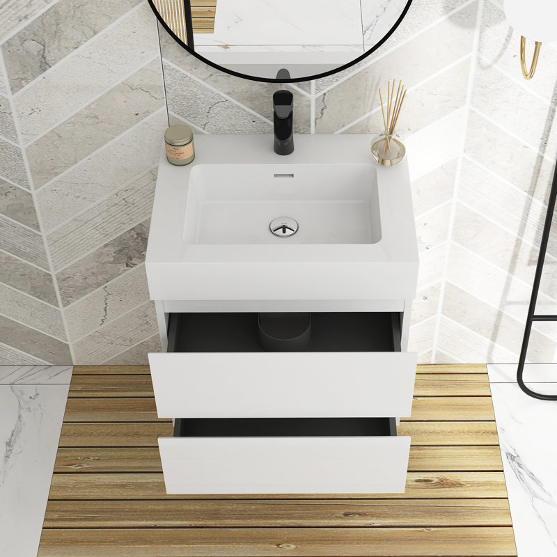 Meuble-lavabo mural simple Sherranda, H 25 po x l 36 po x P 18 po, Blanc, Blanc