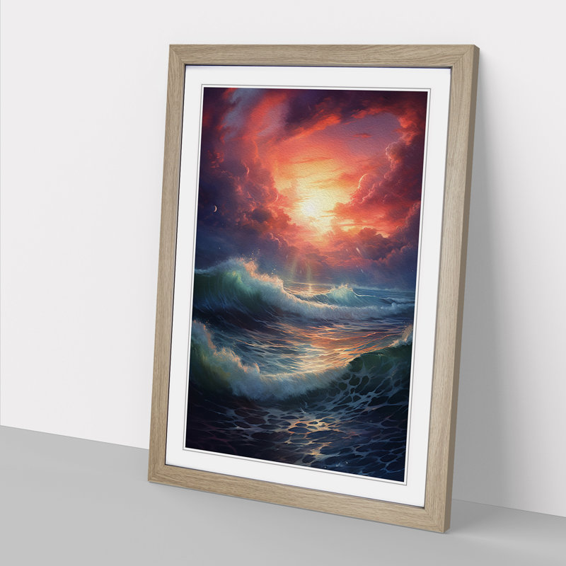Ocean Tachisme - Single Picture Frame Print on Wood, Oak , 34cm H x 25cm W x 2cm D