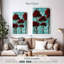 Harnek, fleurs turquoise et arbres rouges-108382164