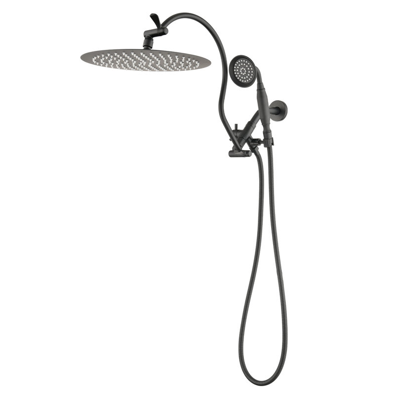 Bras de douche pivotant avec douchette Rainfall, Noir mat
