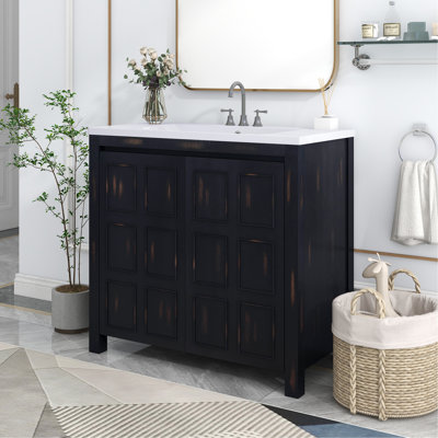 Meuble-lavabo de salle de bain avec lavabo, armoire de rangement en bois