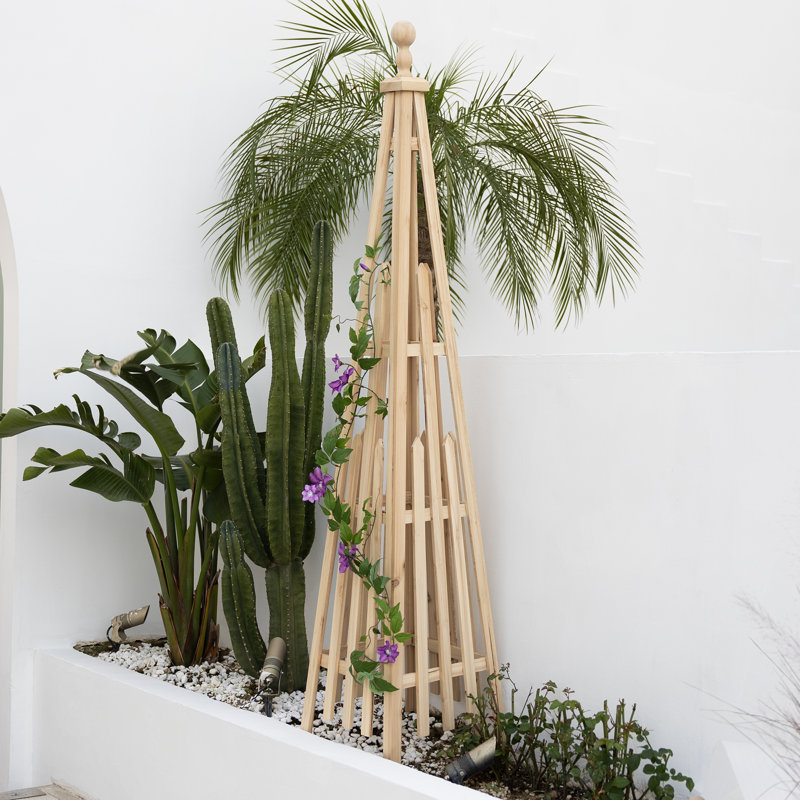 172.7cm H Wood Obelisk Trellis, Beige, 172.7cm x 35.6cm x 35.6cm