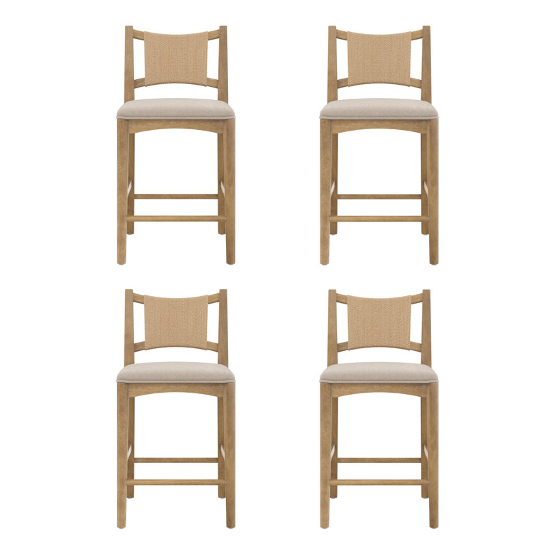 Tabouret de bar à hauteur de comptoir Boho avec dossier en ruppie maritime, Flax/Light Brown, 1