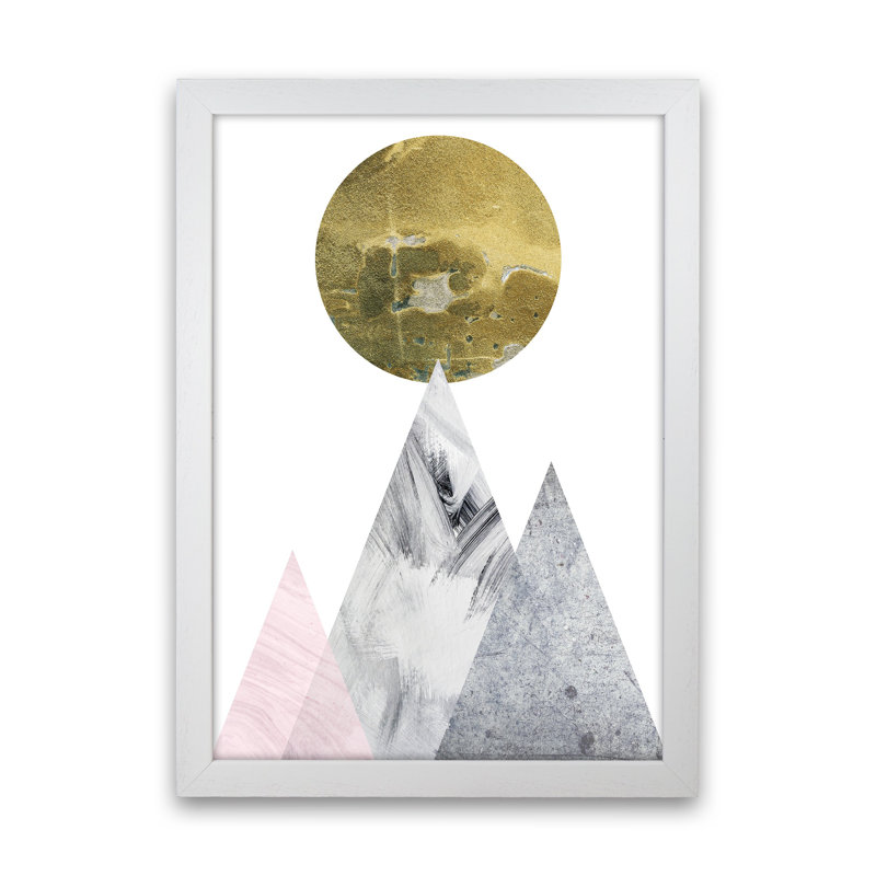 Luna Gold Moon And Mountains by Pixy Paper - Print, 42cm H x 29.7cm W x 3cm D, White Framed
