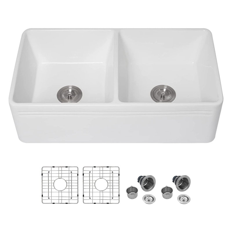 33'' L Double Bowl Ceramic Kitchen Sink